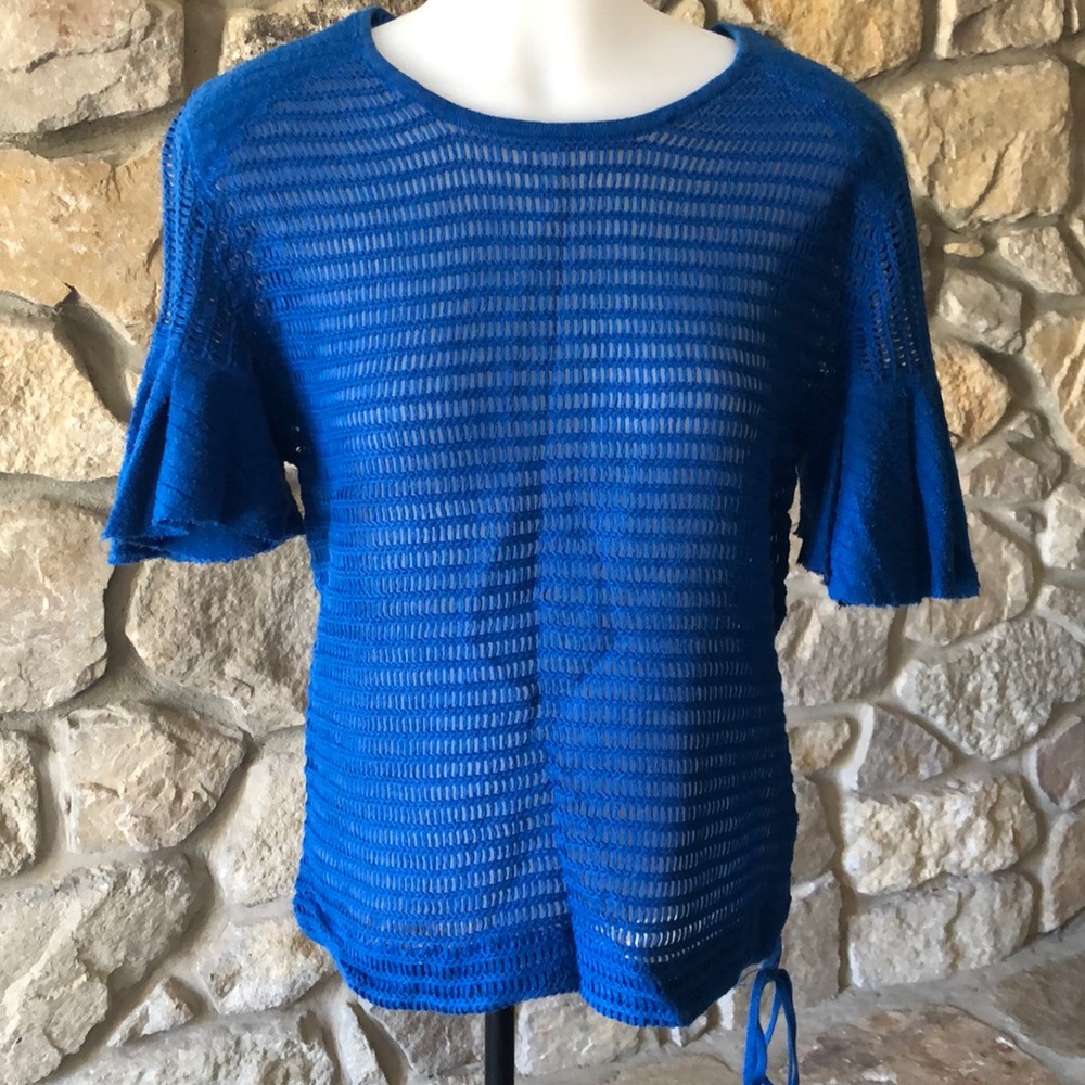 Free People blue mesh short sleeve sweater
